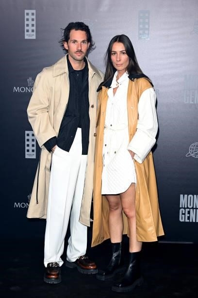 Alice Barbier and Js Roques are seen at Moncler MondoGenius Castello Sforzesco on September 25, 2021 in Milan, Italy.