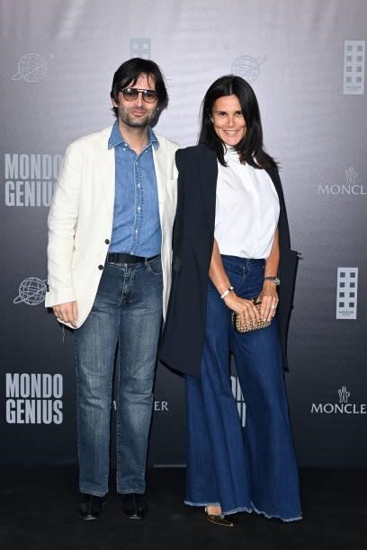 Edoardo Francia and Alessandra Iglesias are seen at Moncler MondoGenius Castello Sforzesco on September 25, 2021 in Milan, Italy.