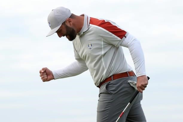 Jon Rahm of Spain and team Europe celebrates during Saturday Afternoon Fourball Matches of the 43rd Ryder Cup at Whistling Straits on September 25,...