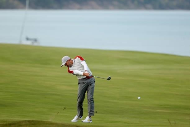 Sergio Garcia of Spain and team Europe plays a shot during Saturday Afternoon Fourball Matches of the 43rd Ryder Cup at Whistling Straits on...
