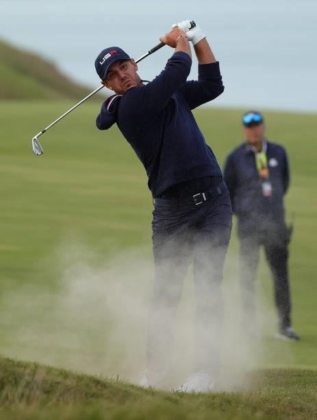 Brooks Koepka of team United States plays a shot during Saturday Afternoon Fourball Matches of the 43rd Ryder Cup at Whistling Straits on September...