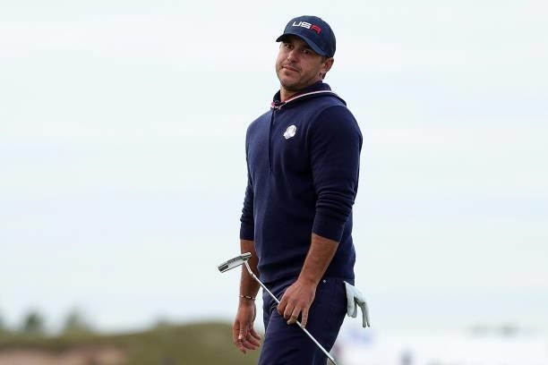 Brooks Koepka of team United States reacts during Saturday Afternoon Fourball Matches of the 43rd Ryder Cup at Whistling Straits on September 25,...