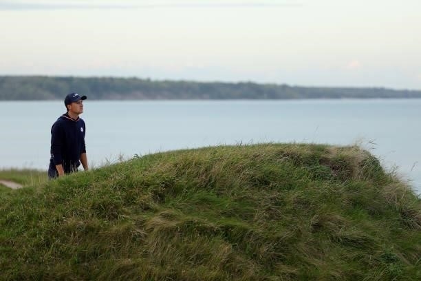 Jordan Spieth of team United States looks on during Saturday Afternoon Fourball Matches of the 43rd Ryder Cup at Whistling Straits on September 25,...