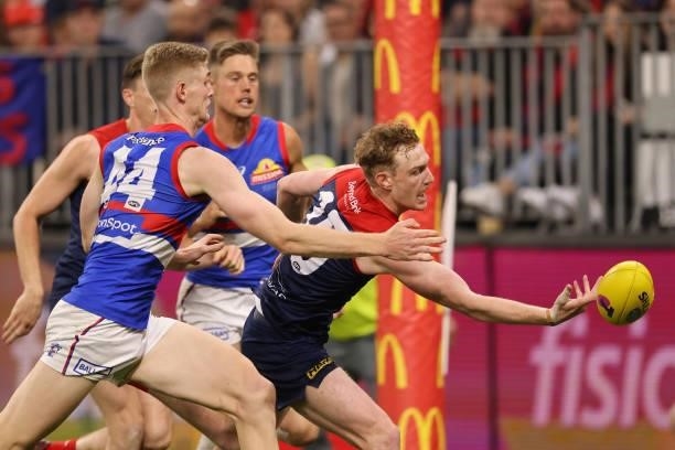 Harrison Petty of the Demons in action during the 2021 AFL Grand Final match between the Melbourne Demons and the Western Bulldogs at Optus Stadium...
