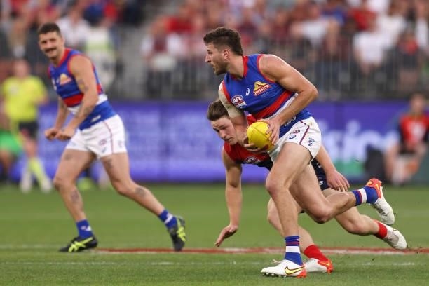 Marcus Bontempelli of the Bulldogs in action during the 2021 AFL Grand Final match between the Melbourne Demons and the Western Bulldogs at Optus...