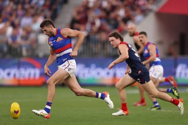 Marcus Bontempelli of the Bulldogs in action during the 2021 AFL Grand Final match between the Melbourne Demons and the Western Bulldogs at Optus...