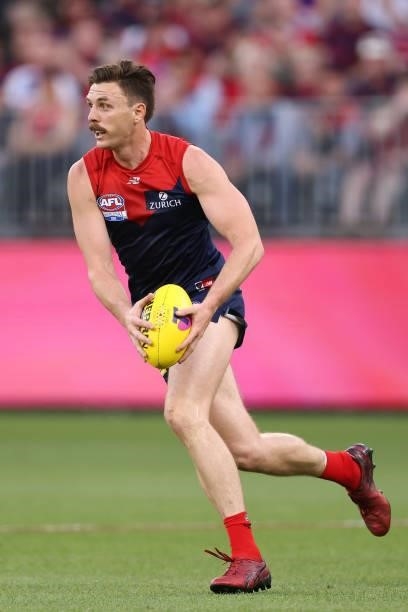 Jake Lever of the Demons in action during the 2021 AFL Grand Final match between the Melbourne Demons and the Western Bulldogs at Optus Stadium on...