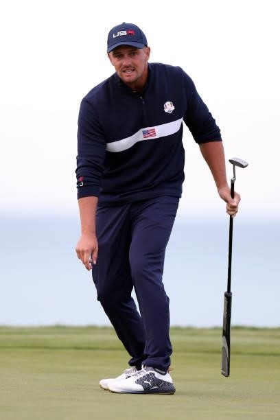 Bryson DeChambeau of team United States putts during Saturday Afternoon Fourball Matches of the 43rd Ryder Cup at Whistling Straits on September 25,...