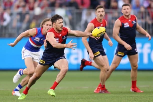 Michael Hibberd of the Demons in action during the 2021 AFL Grand Final match between the Melbourne Demons and the Western Bulldogs at Optus Stadium...