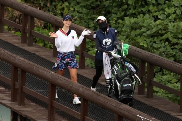 Ha-neul Kim of South Korea poses during the final round of the Miyagi TV Cup Dunlop Ladies Open at Rifu Golf Club on September 26, 2021 in Rifu,...