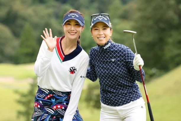 Ha-neul Kim of South Korea and Momoko Ueda of Japan pose on the 6th hole during the final round of the Miyagi TV Cup Dunlop Ladies Open at Rifu Golf...