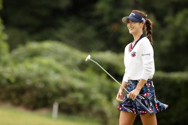 Ha-neul Kim of South Korea smiles on the 6th green during the final round of the Miyagi TV Cup Dunlop Ladies Open at Rifu Golf Club on September 26,...