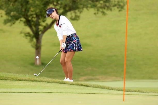 Ha-neul Kim of South Korea chips onto the 7th green during the final round of the Miyagi TV Cup Dunlop Ladies Open at Rifu Golf Club on September 26,...