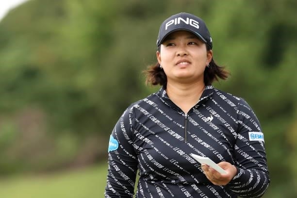 Ai Suzuki of Japan is seen after holing out on the 18th green during the final round of the Miyagi TV Cup Dunlop Ladies Open at Rifu Golf Club on...