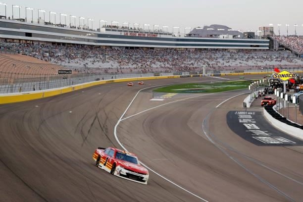 Josh Berry, driver of the PFJ Thank A Trucker Chevrolet, drives during the NASCAR Xfinity Series Alsco Uniforms 302 at Las Vegas Motor Speedway on...