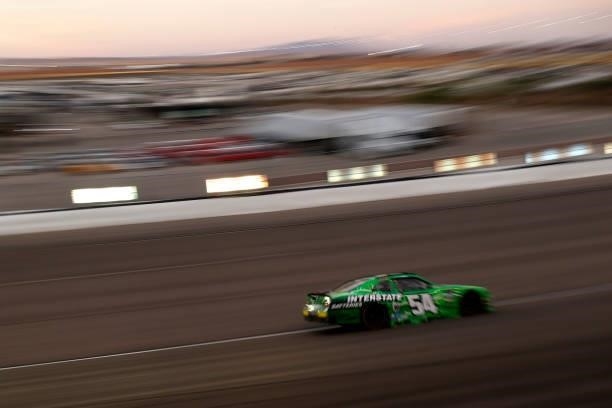 Ty Gibbs, driver of the Interstate Batteries Toyota, drives during the NASCAR Xfinity Series Alsco Uniforms 302 at Las Vegas Motor Speedway on...