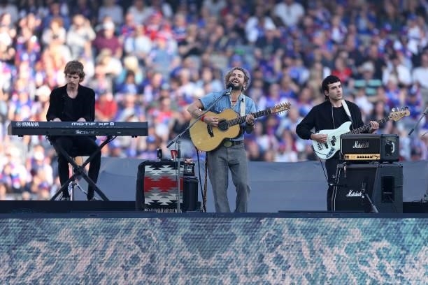 John Butler performs during the 2021 AFL Grand Final match between the Melbourne Demons and the Western Bulldogs at Optus Stadium on September 25,...