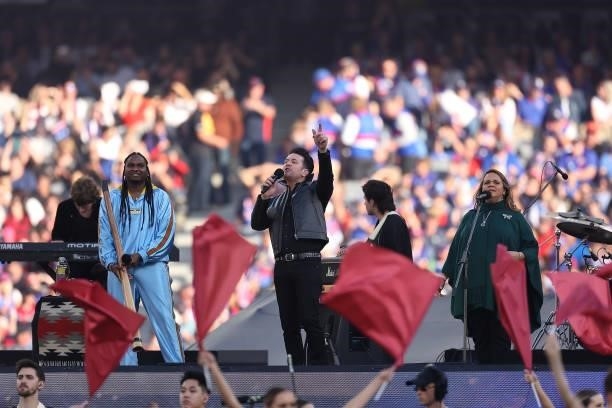 Kavyen Temperley performs during the 2021 AFL Grand Final match between the Melbourne Demons and the Western Bulldogs at Optus Stadium on September...