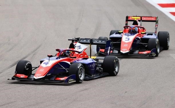 Jack Doohan of Australia and Trident leads Clement Novalak of France and Trident during race 3 of Round 7:Sochi of the Formula 3 Championship at...