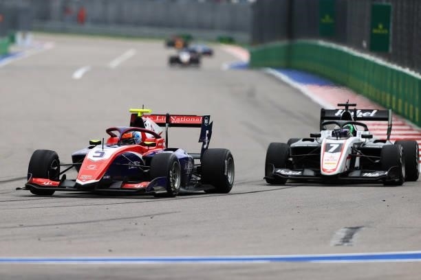 Clement Novalak of France and Trident leads Frederik Vesti of Denmark and ART Grand Prix during race 3 of Round 7:Sochi of the Formula 3 Championship...