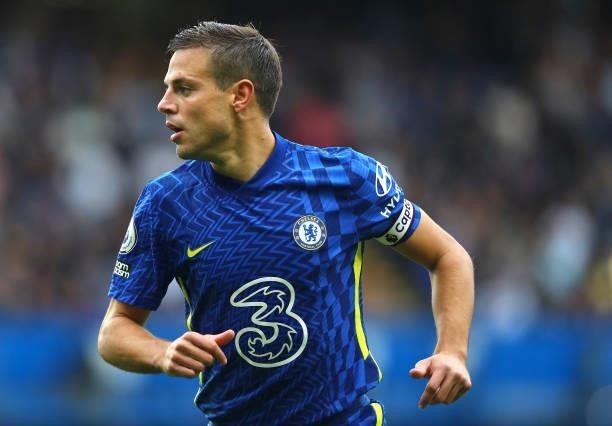 Cesar Azpilicueta of Chelsea FC looks on during the Premier League match between Chelsea and Manchester City at Stamford Bridge on September 25, 2021...