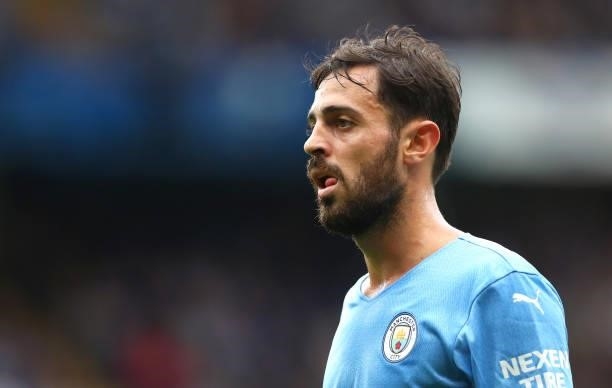 Bernardo Silva of Manchester City looks on during the Premier League match between Chelsea and Manchester City at Stamford Bridge on September 25,...