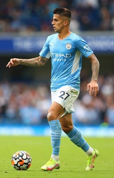 Joao Cancelo of Manchester City controls the ball during the Premier League match between Chelsea and Manchester City at Stamford Bridge on September...