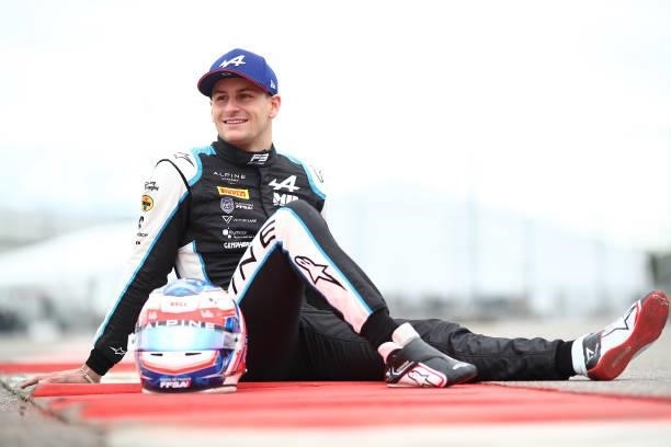 Victor Martins of France and MP Motorsport poses for a photo after race 3 of Round 7:Sochi of the Formula 3 Championship at Sochi Autodrom on...