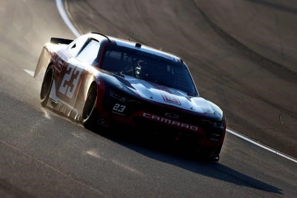 Blaine Perkins, driver of the Chevrolet, drives during the NASCAR Xfinity Series Alsco Uniforms 302 at Las Vegas Motor Speedway on September 25, 2021...