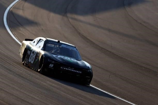 Brandon Brown, driver of the Trade The Chain Chevrolet, drives during the NASCAR Xfinity Series Alsco Uniforms 302 at Las Vegas Motor Speedway on...