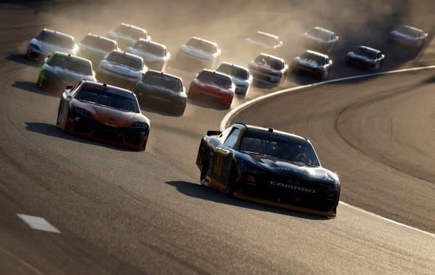 Ty Dillon, driver of the South Point Hotel & Casino Chevrolet, leads the field during the NASCAR Xfinity Series Alsco Uniforms 302 at Las Vegas Motor...