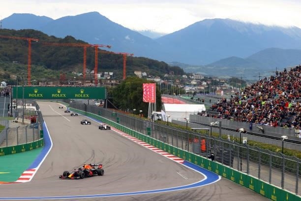 Max Verstappen of the Netherlands driving the Red Bull Racing RB16B Honda during the F1 Grand Prix of Russia at Sochi Autodrom on September 26, 2021...