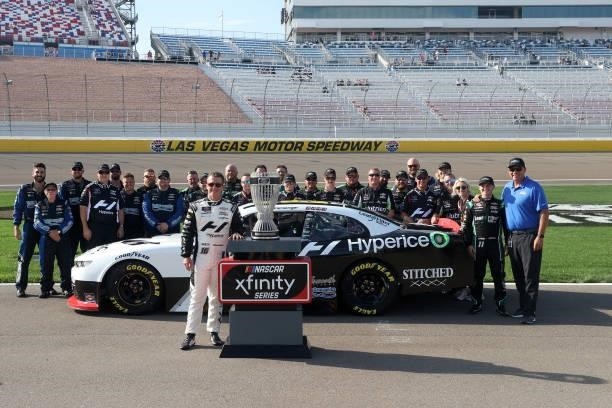 Allmendinger, driver of the Hyperice Chevrolet, and the Kaulig Racing team pose for photos with the 2021 NASCAR Xfinity Series Regular Season...