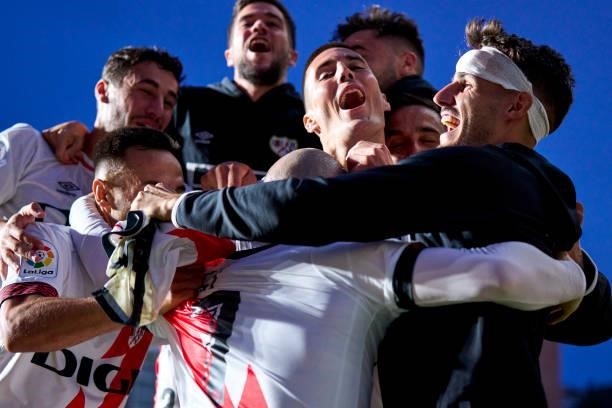 Isaac Palazon of Rayo Vallecano celebrates after scoring his team's third goal during the La Liga Santander match between Rayo Vallecano and Cadiz CF