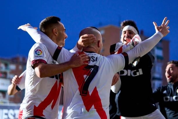 Isaac Palazon of Rayo Vallecano celebrates after scoring his team's third goal during the La Liga Santander match between Rayo Vallecano and Cadiz CF