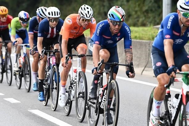 Mathieu Van Der Poel of The Netherlands competes during the 94th UCI Road World Championships 2021 - Men Elite Road Race a 268,3km race from Antwerp...
