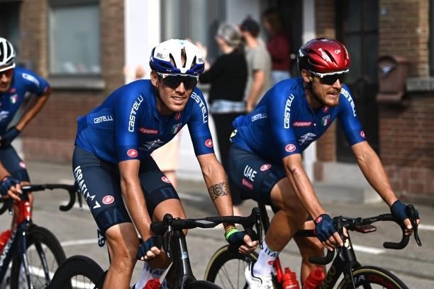 Alessandro De Marchi of Italy and Matteo Trentin of Italy compete during the 94th UCI Road World Championships 2021 - Men Elite Road Race a 268,3km...