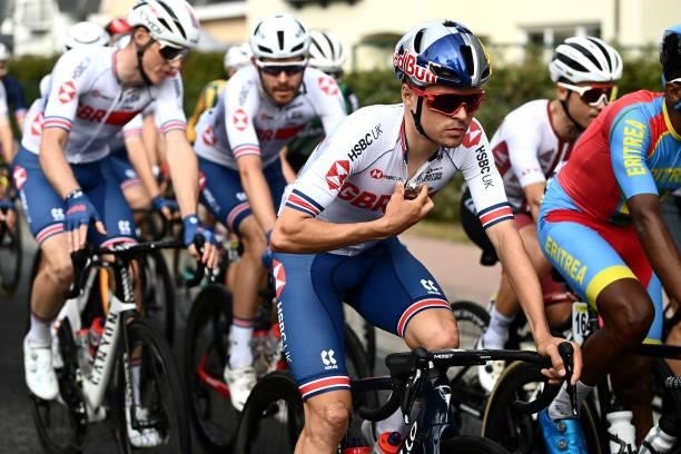 Thomas Pidcock of The United Kingdom competes during the 94th UCI Road World Championships 2021 - Men Elite Road Race a 268,3km race from Antwerp to...