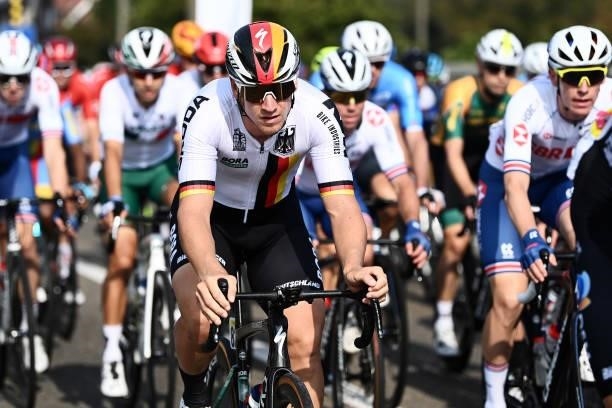 Pascal Ackermann of Germany competes during the 94th UCI Road World Championships 2021 - Men Elite Road Race a 268,3km race from Antwerp to Leuven /...