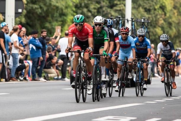 Patrick Gamper of Austria, Rory Townsend of Ireland and Pavel Kochetkov of the Russian Federationin in action during the 268,3km Men Elite road race...