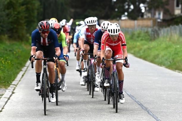 Brandon Mcnulty of The United States and Magnus Cort Nielsen of Denmark compete during the 94th UCI Road World Championships 2021 - Men Elite Road...