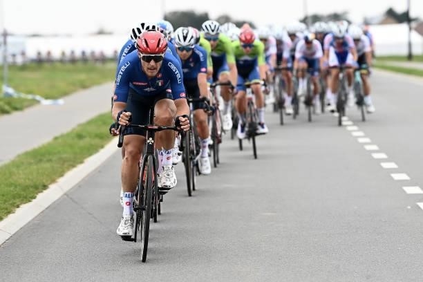 Matteo Trentin of Italy competes during the 94th UCI Road World Championships 2021 - Men Elite Road Race a 268,3km race from Antwerp to Leuven /...