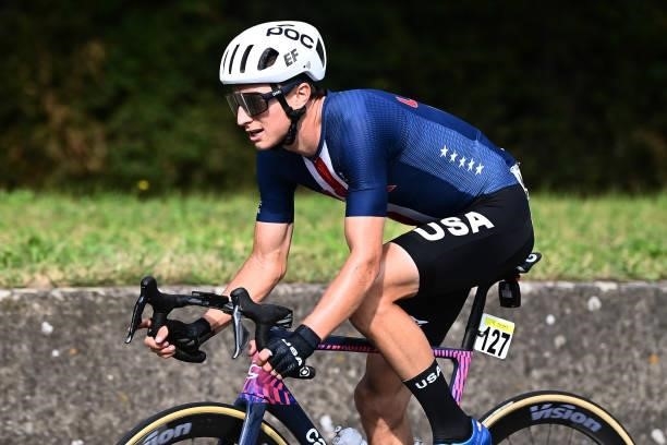 Neilson Powless of The United States competes during the 94th UCI Road World Championships 2021 - Men Elite Road Race a 268,3km race from Antwerp to...