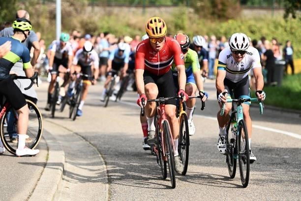 Rasmus Tiller of Norway and Robert Stannard of Australia compete during the 94th UCI Road World Championships 2021 - Men Elite Road Race a 268,3km...