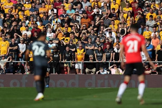 General view of Wolverhampton Wanderers fans during the Premier League match between Southampton and Wolverhampton Wanderers at St Mary's Stadium on...