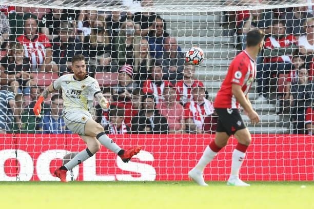 Jose Sa of Wolverhampton Wanderers clears the ball during the Premier League match between Southampton and Wolverhampton Wanderers at St Mary's...