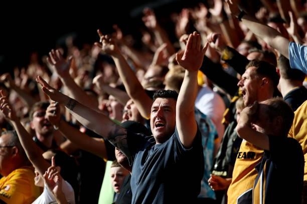Wolverhampton Wanderers fans celebrate after Raul Jimenez scored their team's first goal during the Premier League match between Southampton and...
