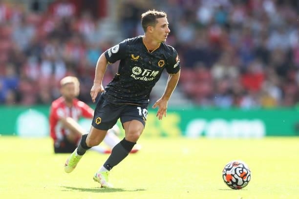 Daniel Podence of Wolverhampton Wanderers runs with the ball during the Premier League match between Southampton and Wolverhampton Wanderers at St...