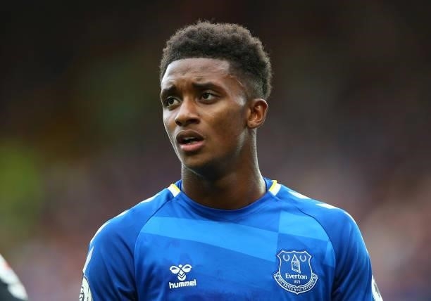 Demarai Gray of Everton looks on during the Premier League match between Everton and Norwich City at Goodison Park on September 25, 2021 in...