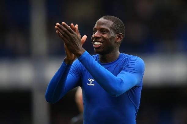 Abdoulaye Doucoure of Everton applauds their supporters after the Premier League match between Everton and Norwich City at Goodison Park on September...